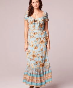 B.O.G. Collective Esmerelda Light Teal Border Maxi Skirt
