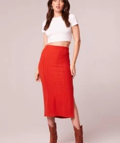 B.O.G. Collective Renee Rust Ribbed Pencil Skirt