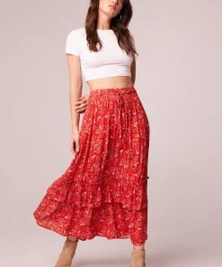 B.O.G. Collective Ninette Crimson Floral Maxi Skirt