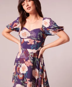 B.O.G. Collective Aimee Purple Floral Puff Sleeve Mini Dress