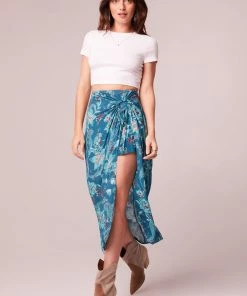 B.O.G. Collective Ne Teal Floral Layered Midi Skirt