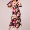 B.O.G. Collective Astrid Black Floral Puff Sleeve Midi Dress