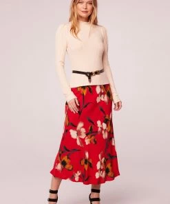 B.O.G. Collective Heart Beat Red Floral Midi Skirt