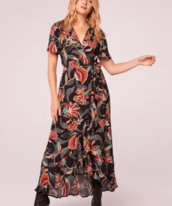 B.O.G. Collective Lamia Black Floral Wrap Maxi Dress