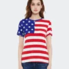 Anna-Kaci Round Neck American Flag Top July Of 4th USA Patriotic T-Shirt Blouse