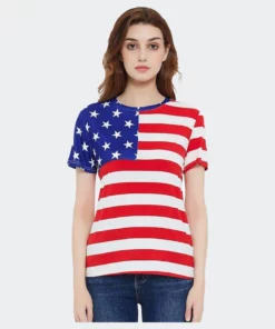 Anna-Kaci Round Neck American Flag Top July Of 4th USA Patriotic T-Shirt Blouse