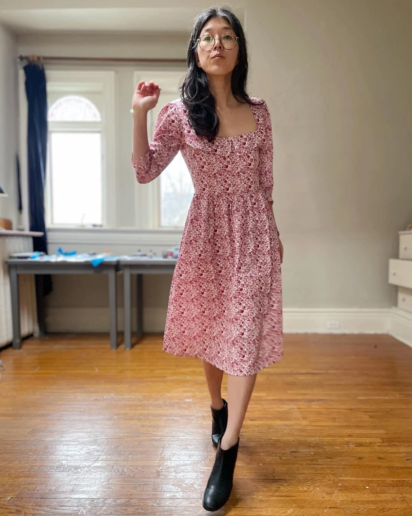 Onīrik īrik Marisol Dress / Pink (Ruby Red On Milkly White) Cotton Floral - Image 2