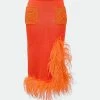 Andreeva Orange Knit Skirt-Dress With Feather Details