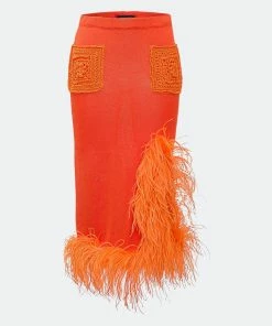 Andreeva Orange Knit Skirt-Dress With Feather Details