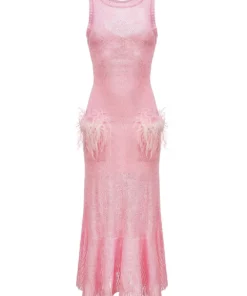 Andreeva Pink Knit Dress With Feather Details