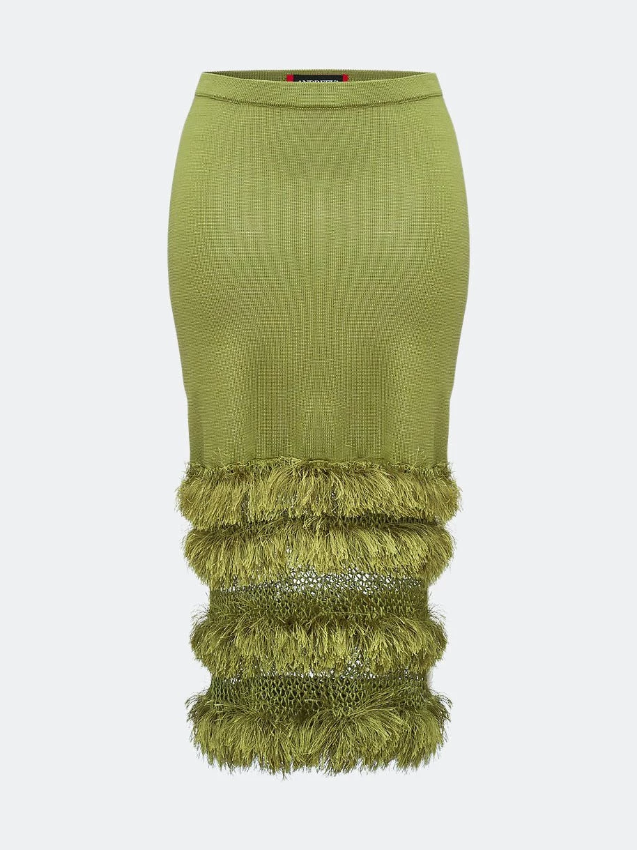 Andreeva Green Knit Skirt With Handmade Knit Details