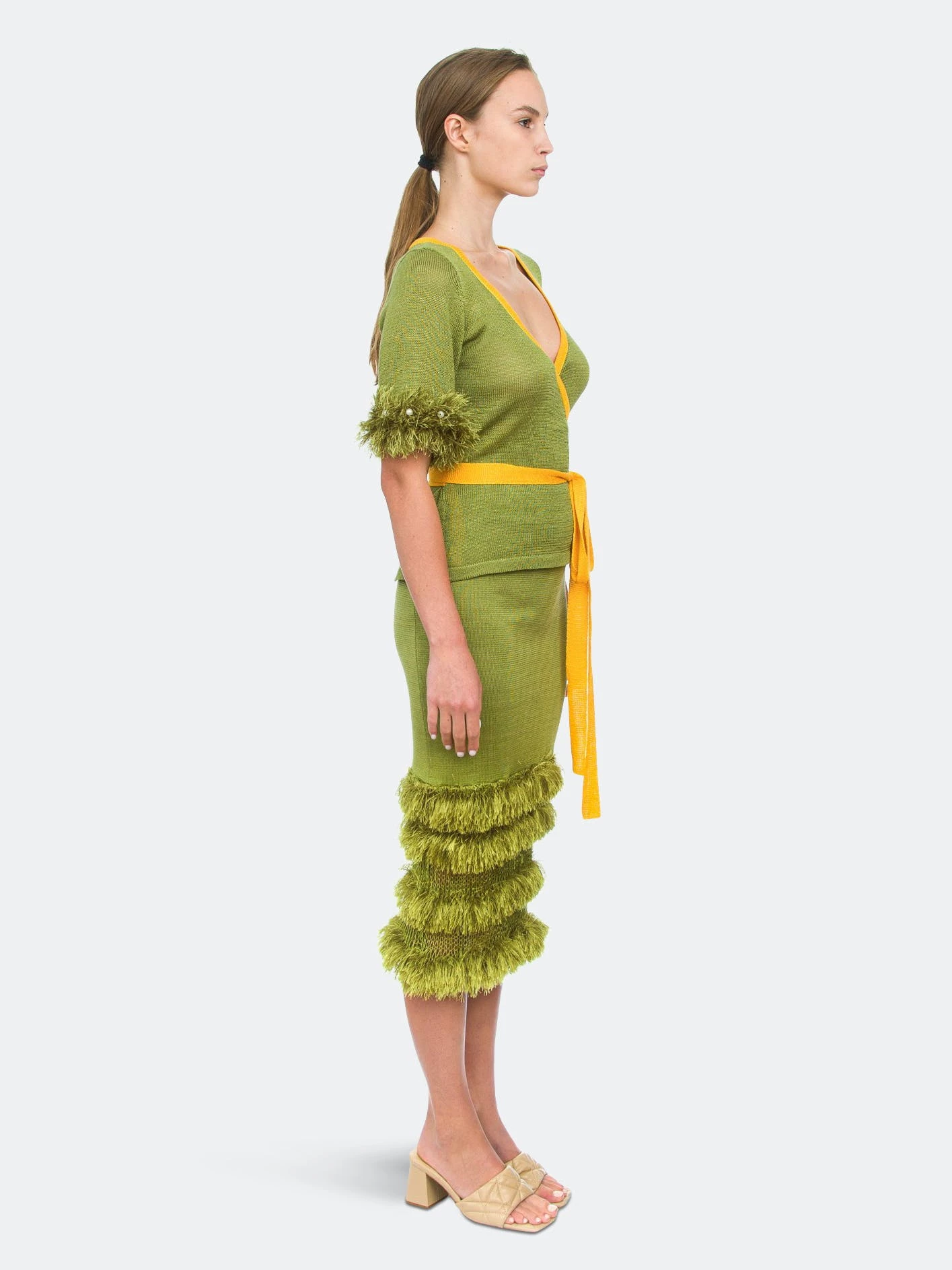 Andreeva Green Knit Skirt With Handmade Knit Details - Image 4