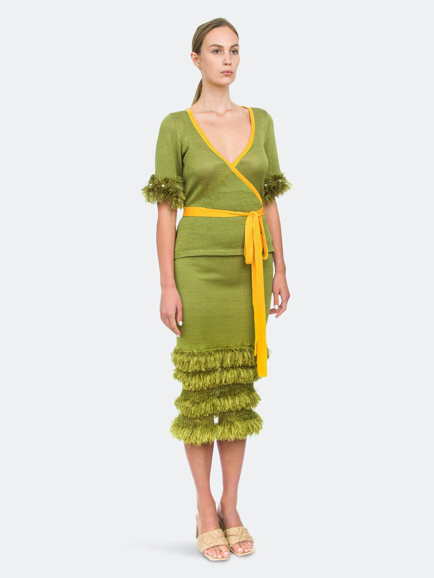 Andreeva Green Knit Skirt With Handmade Knit Details - Image 7