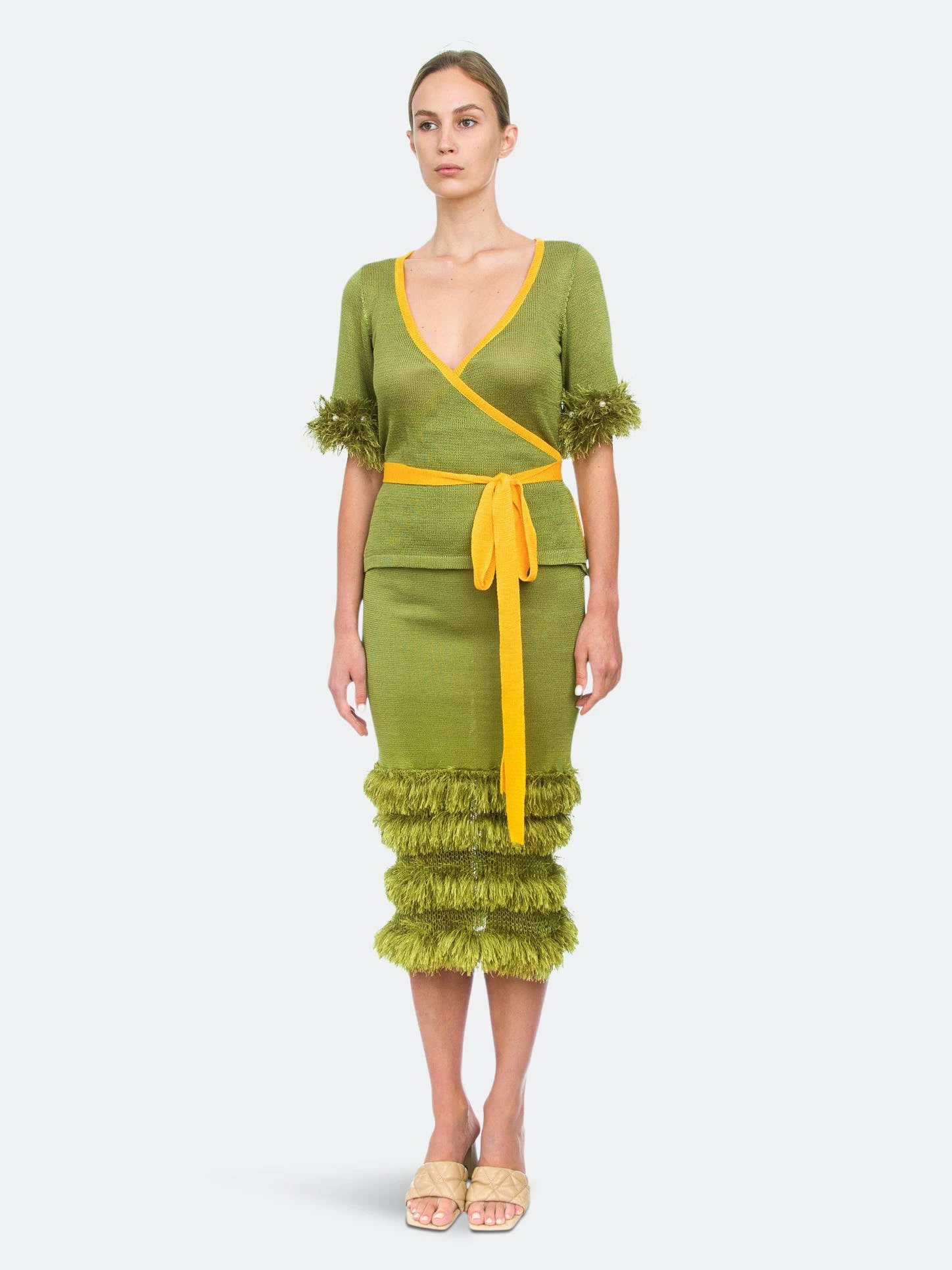 Andreeva Green Knit Skirt With Handmade Knit Details - Image 9