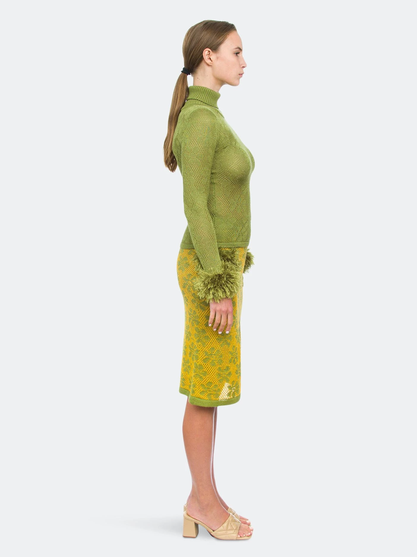 Andreeva Green Knit Skirt With Handmade Knit Details - Image 4