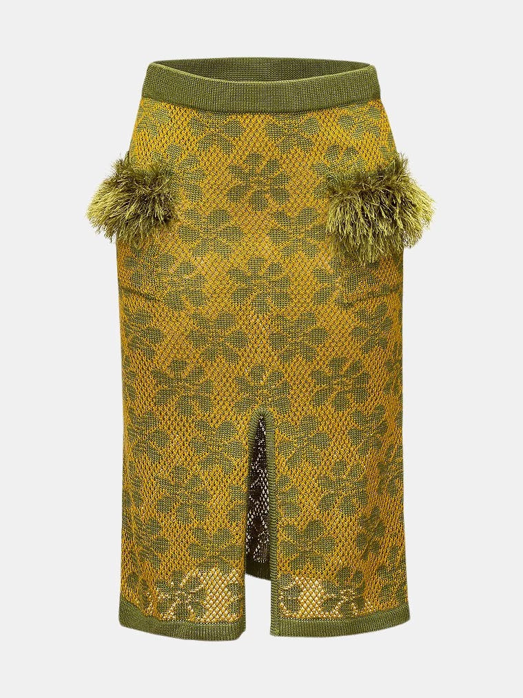 Andreeva Green Knit Skirt With Handmade Knit Details