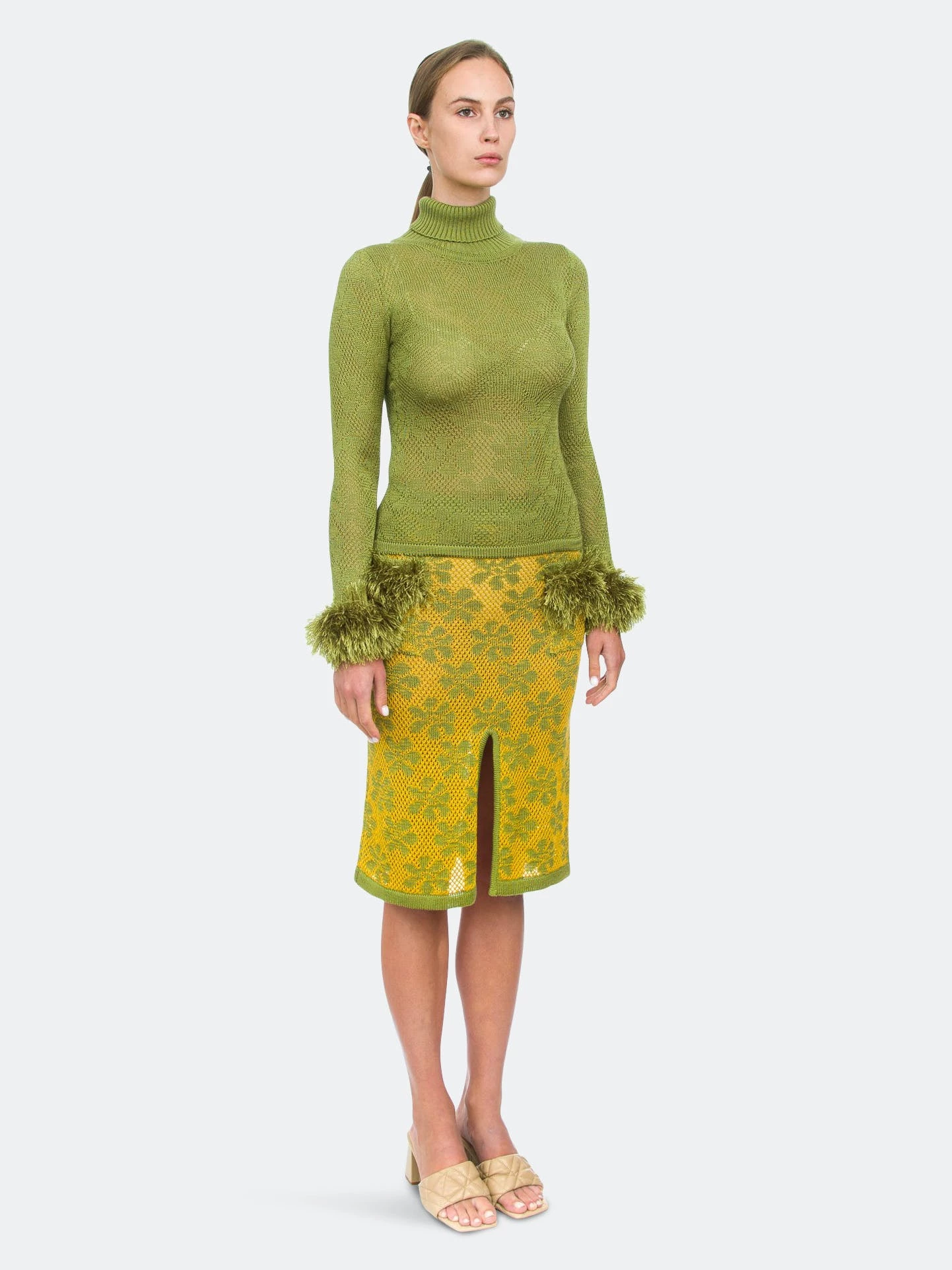 Andreeva Green Knit Skirt With Handmade Knit Details - Image 8
