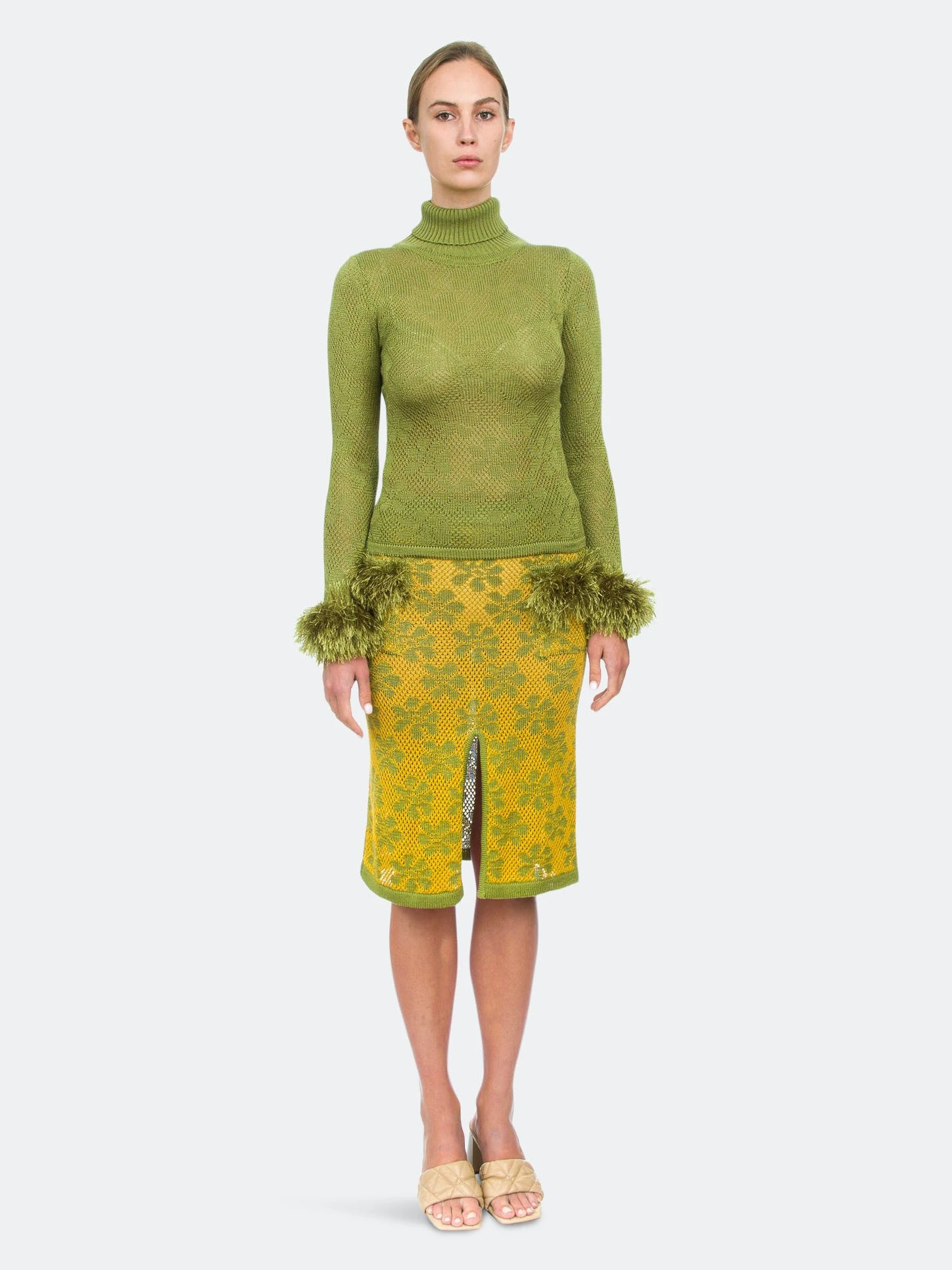 Andreeva Green Knit Skirt With Handmade Knit Details - Image 9