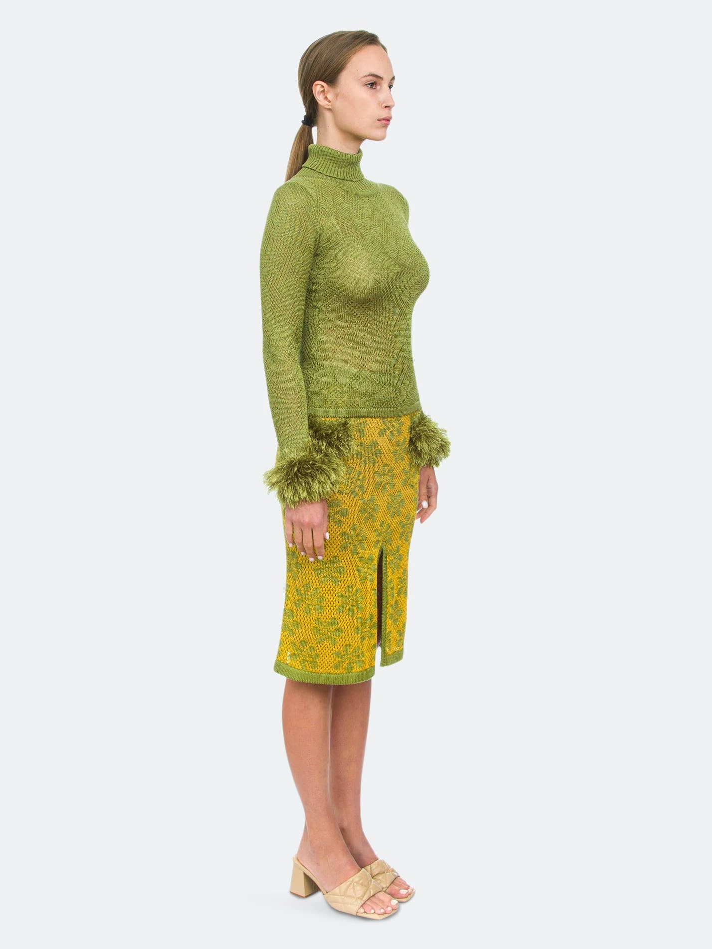 Andreeva Green Knit Skirt With Handmade Knit Details - Image 6