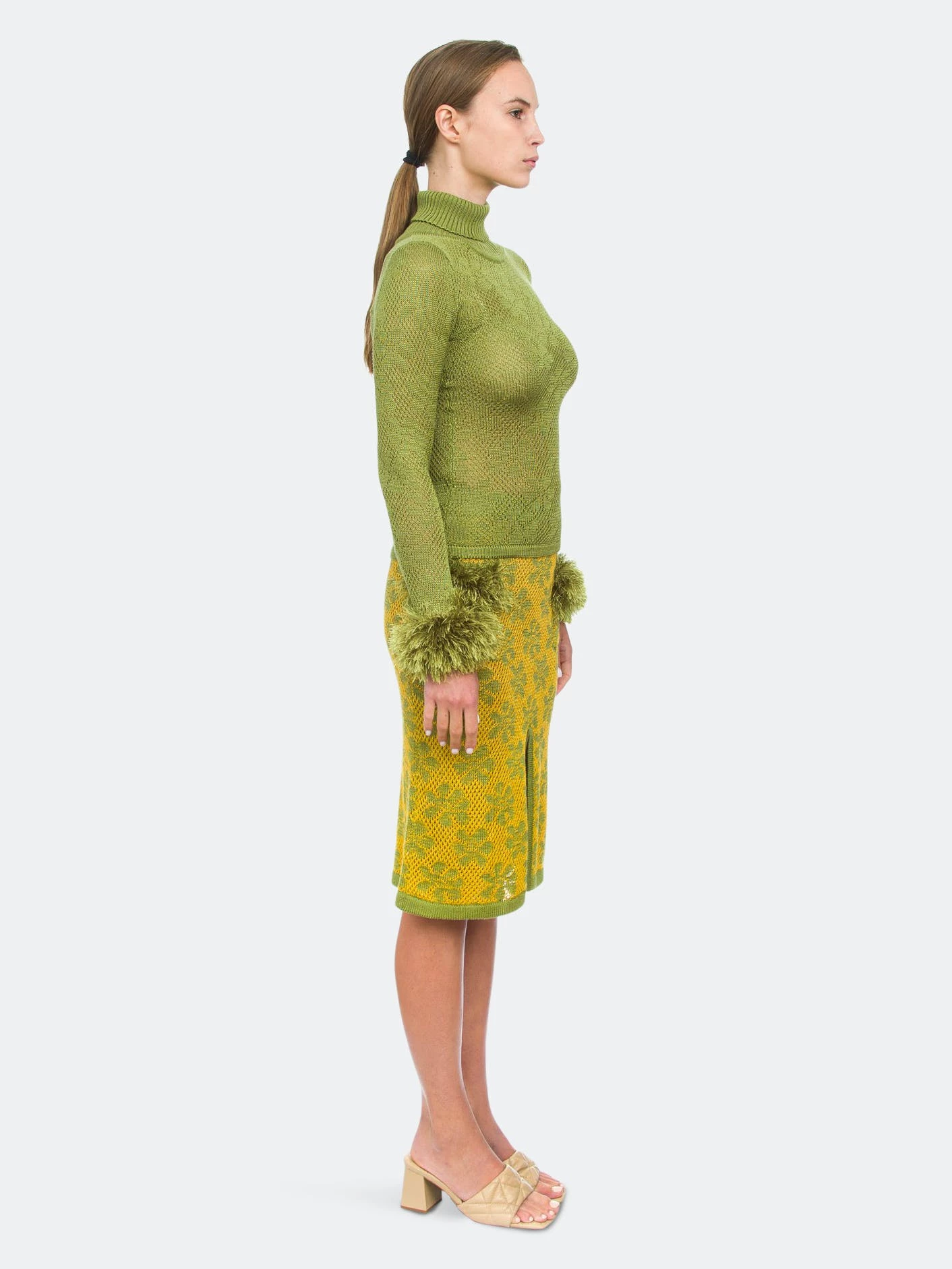 Andreeva Green Knit Skirt With Handmade Knit Details - Image 5