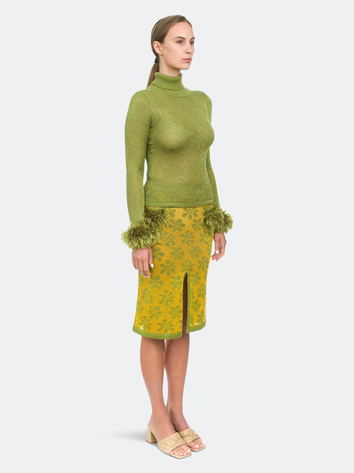 Andreeva Green Knit Skirt With Handmade Knit Details - Image 7