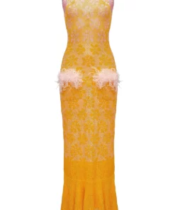 Andreeva Yellow Knit Dress With Feather Details