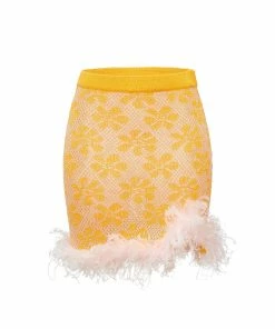 Andreeva Mini Yellow Knit Skirt With Feather Details