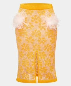 Andreeva Yellow Knit Skirt With Feather Details