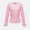 Andreeva Pink Knit Top With Detachable Feather Cuffs