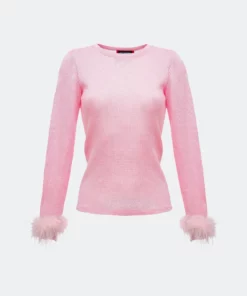 Andreeva Pink Knit Top With Detachable Feather Cuffs