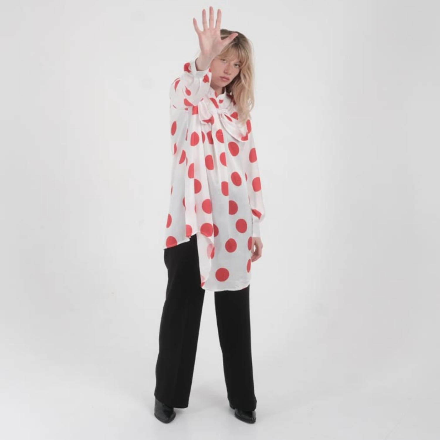 SOHUMAN Artemis White Blouse With Printed Red Circles - Image 4