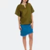 SOHUMAN Nataly Olive Green V-Shaped Blouse Neck