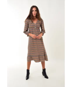 SOHUMAN Aubrie Yellow Midi Dress With Printed Figures