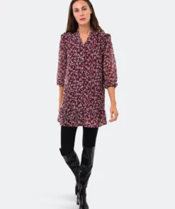 SOHUMAN Louisa Red Wine Mini Dress With Printed Flowers