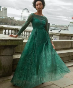 SOHUMAN Kai Green Cocktail Dress With Detailed Fabric