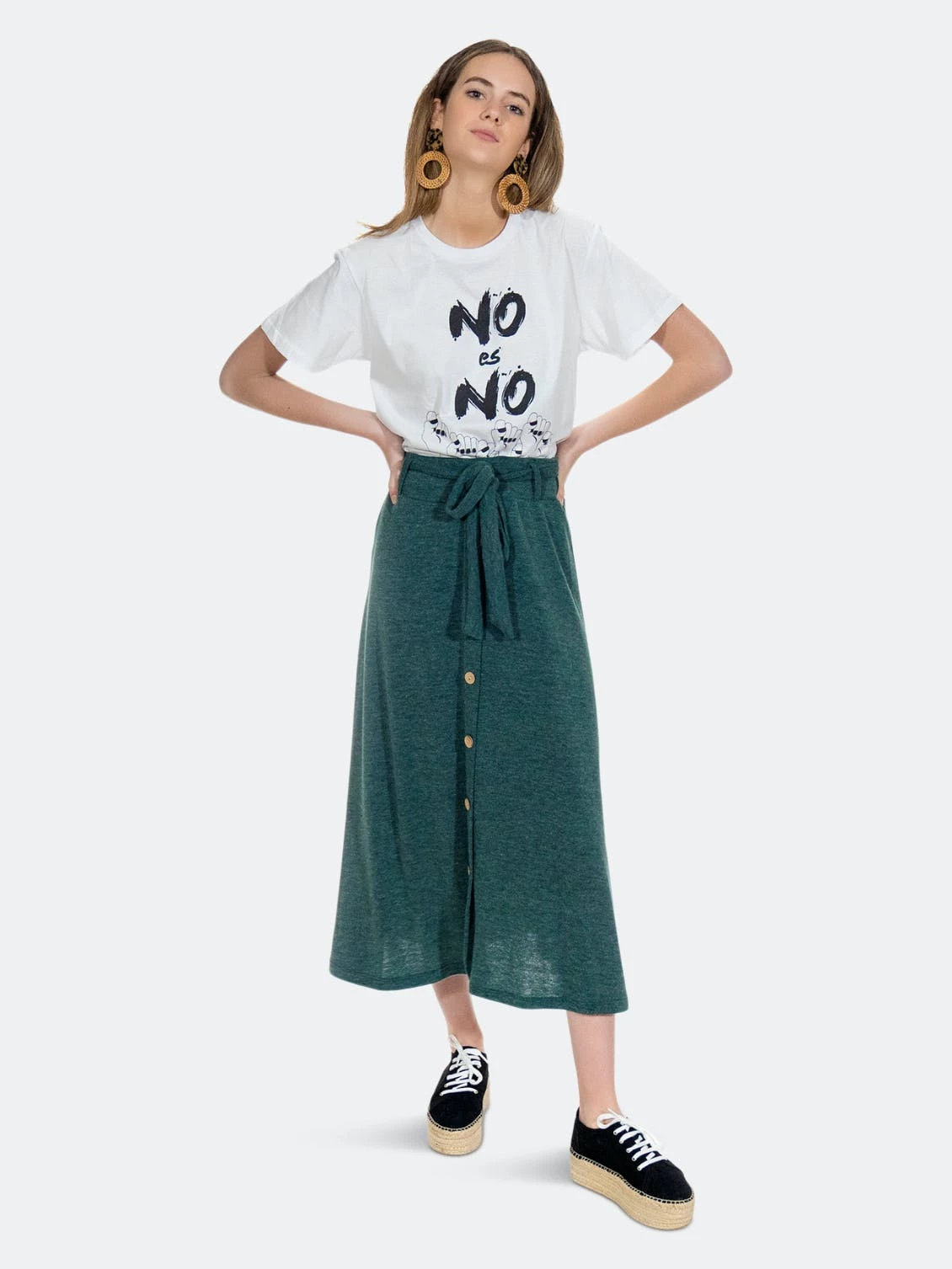 SOHUMAN Hadassah Grey Belted Skirt With Buttons - Image 3