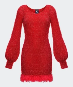 Andreeva Red Handmade Knit Dress With Glitter