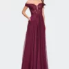 La Femme Chiffon Prom Dress With Off The Shoulder Lace Top