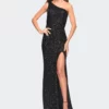 La Femme One Shoulder Luxurious Soft Sequin Dress With Slit