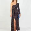 SOHUMAN Claire One Shoulder Sequin Maxi Dress