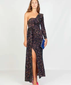 SOHUMAN Claire One Shoulder Sequin Maxi Dress