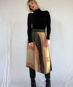 Lahive Izabella Striped Knit Pleated Skirt With Lace