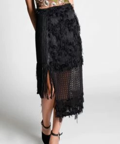 Lahive Jamie Fringe Straight Skirt - Black