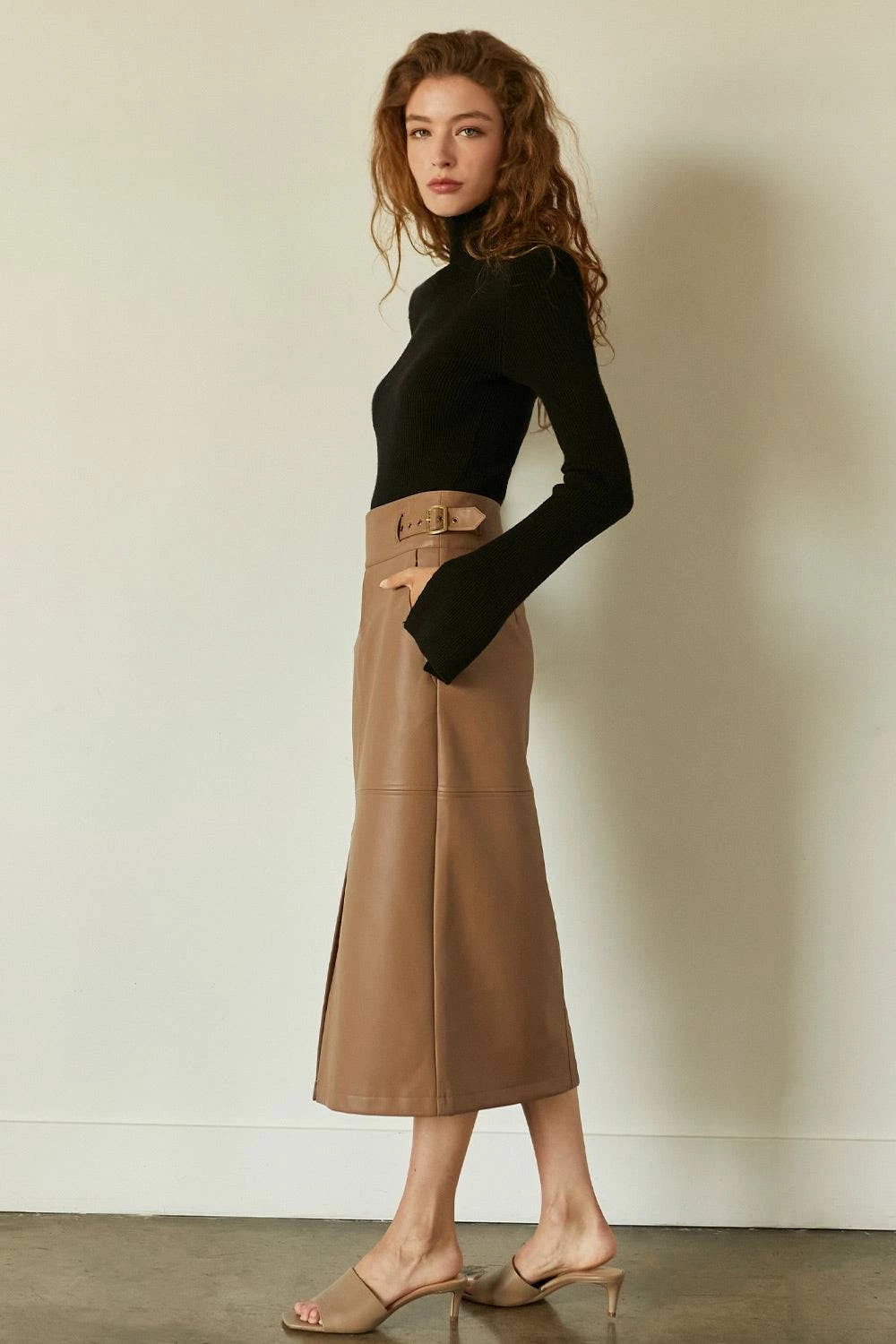 Crescent Natalie Vegan Leather Midi Skirt - Image 3