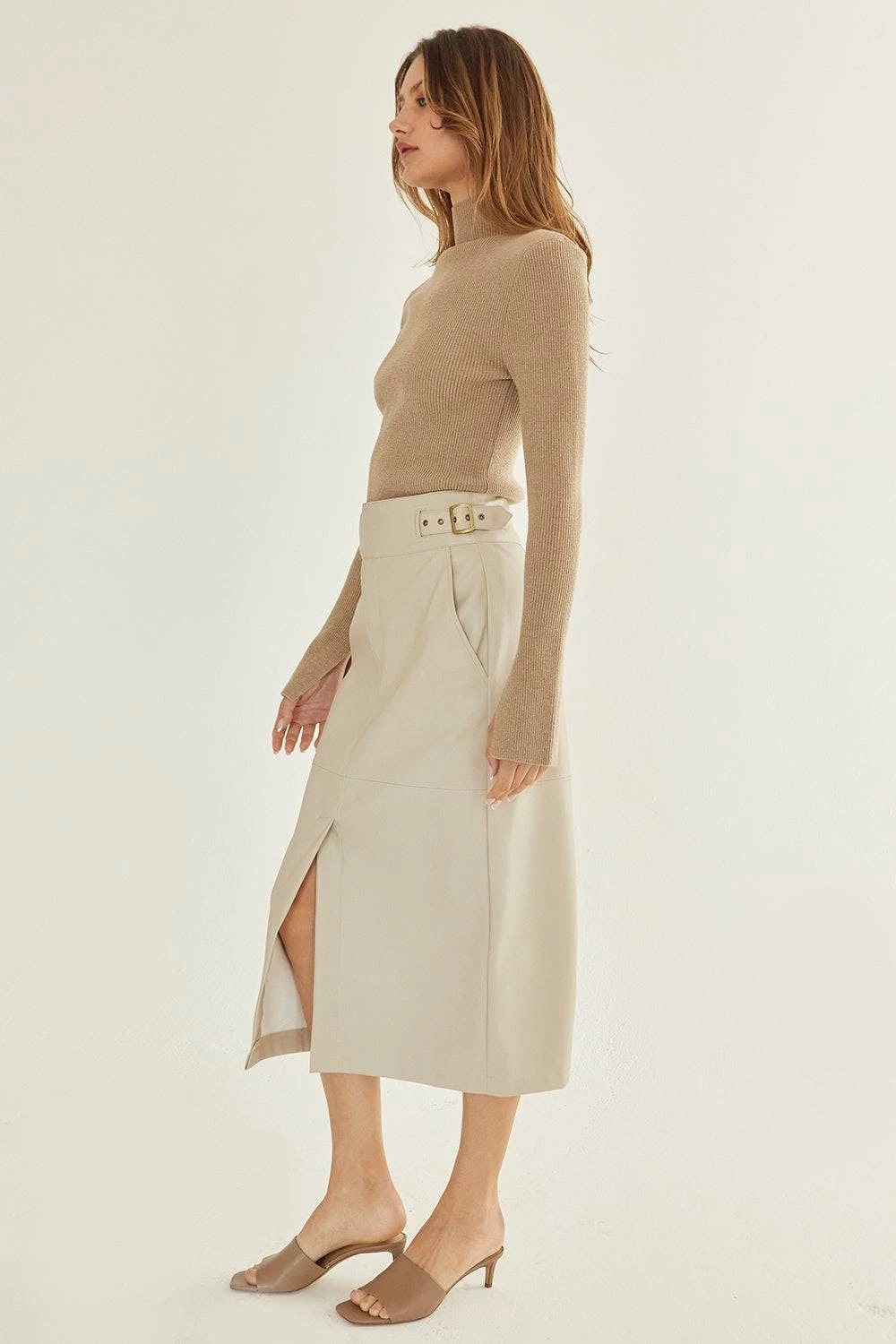 Crescent Natalie Vegan Leather Midi Skirt - Image 9