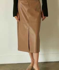 Crescent Natalie Vegan Leather Midi Skirt