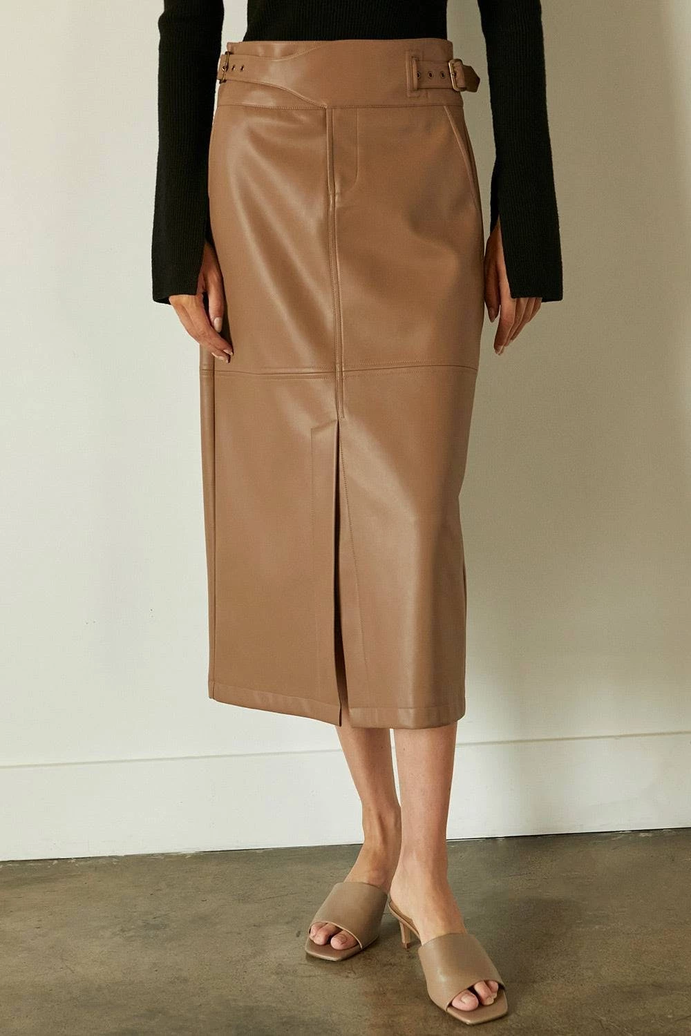 Crescent Natalie Vegan Leather Midi Skirt