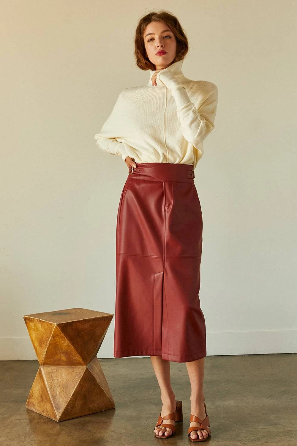 Crescent Natalie Vegan Leather Midi Skirt - Image 5