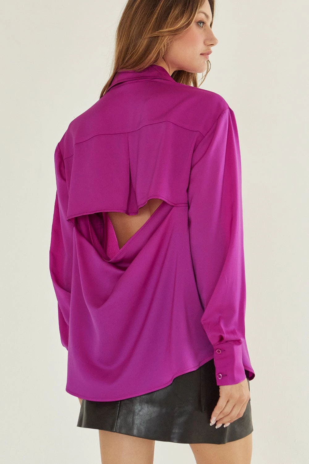 Crescent Ava Open Back Satin Shirt - Image 5