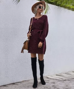 Anna-Kaci Textured Tie Waist Sweater Dress